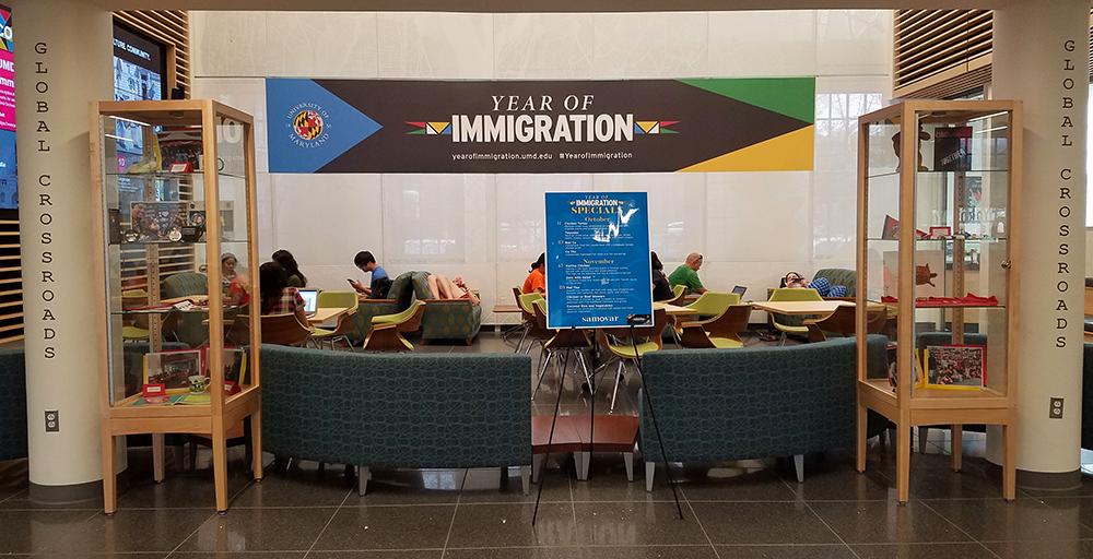 Year of Immigration sign in H.J. Patterson Hall, circa 2019