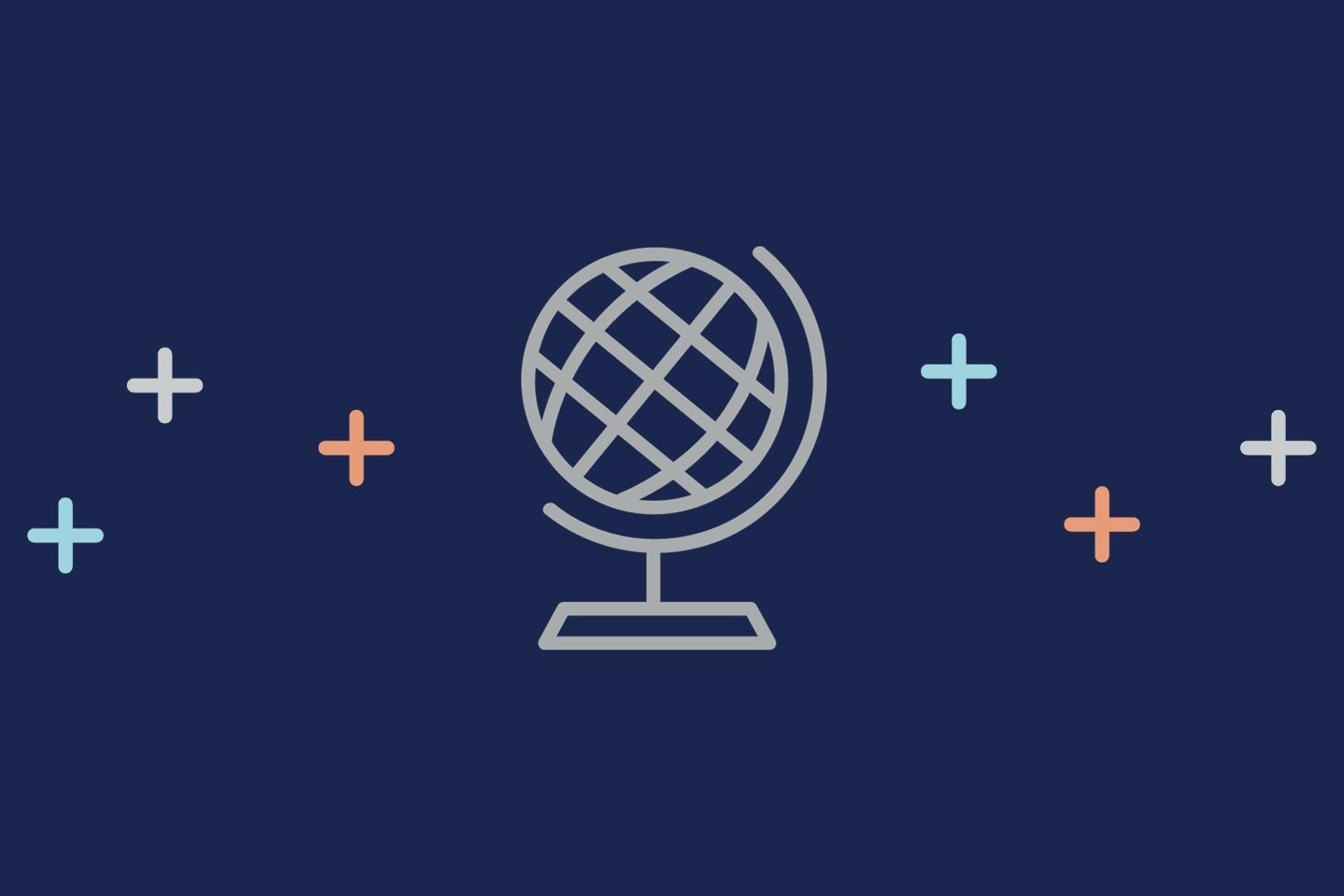 Globe icon on a blue background