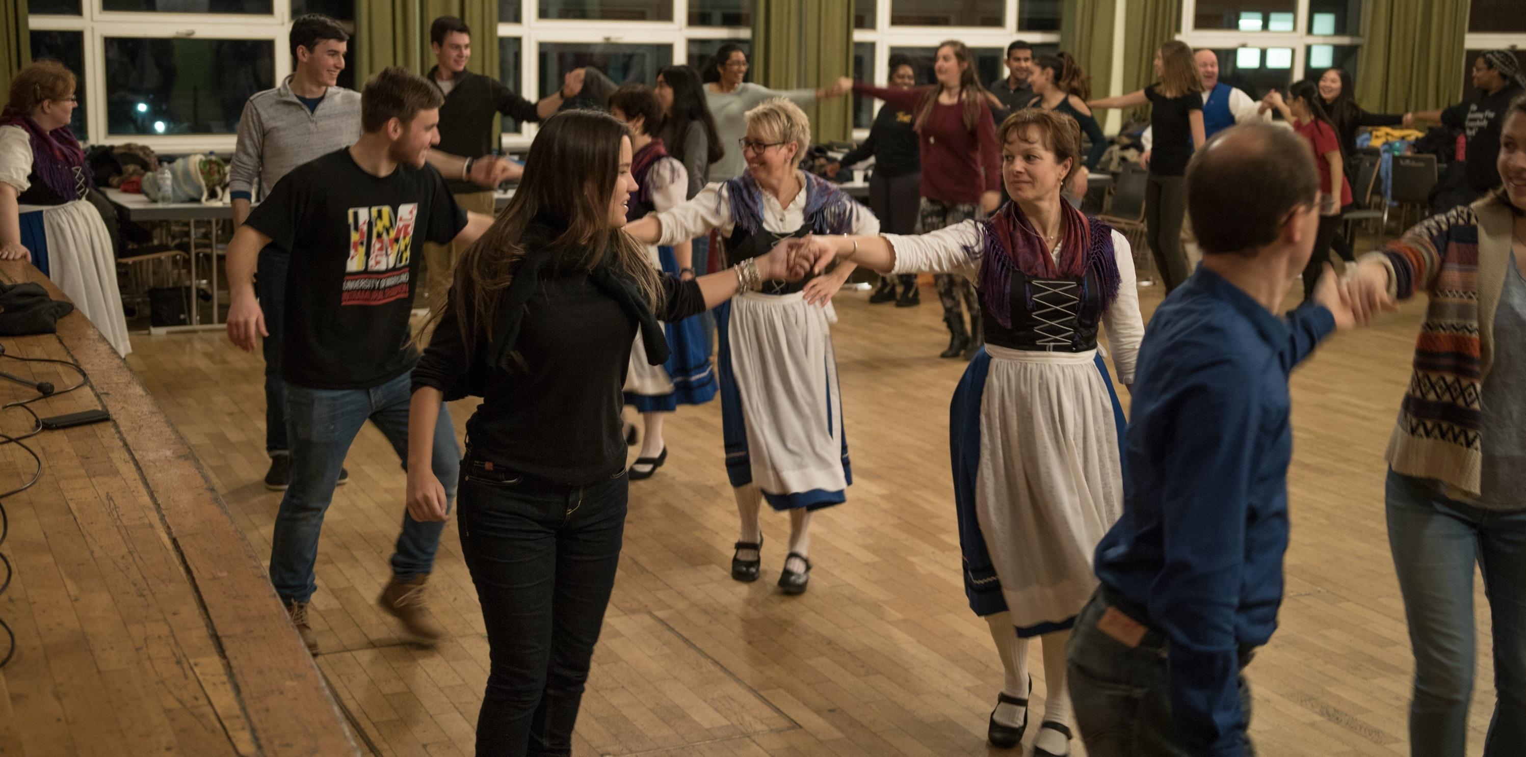 Students country line dancing