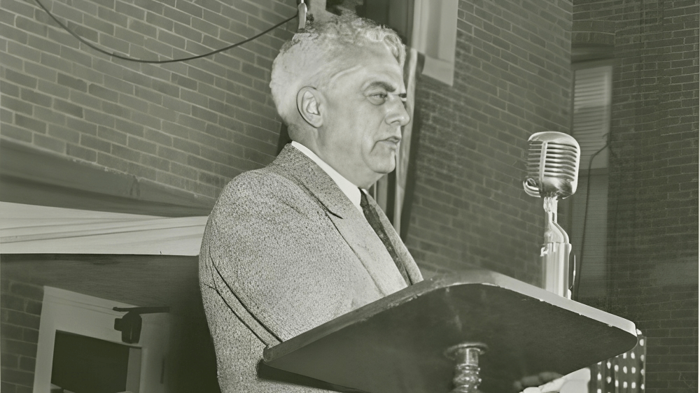 University President H.C. Byrd gives a speech, circa 1952. 