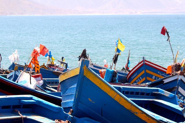 Blue fishing or taxi boats.