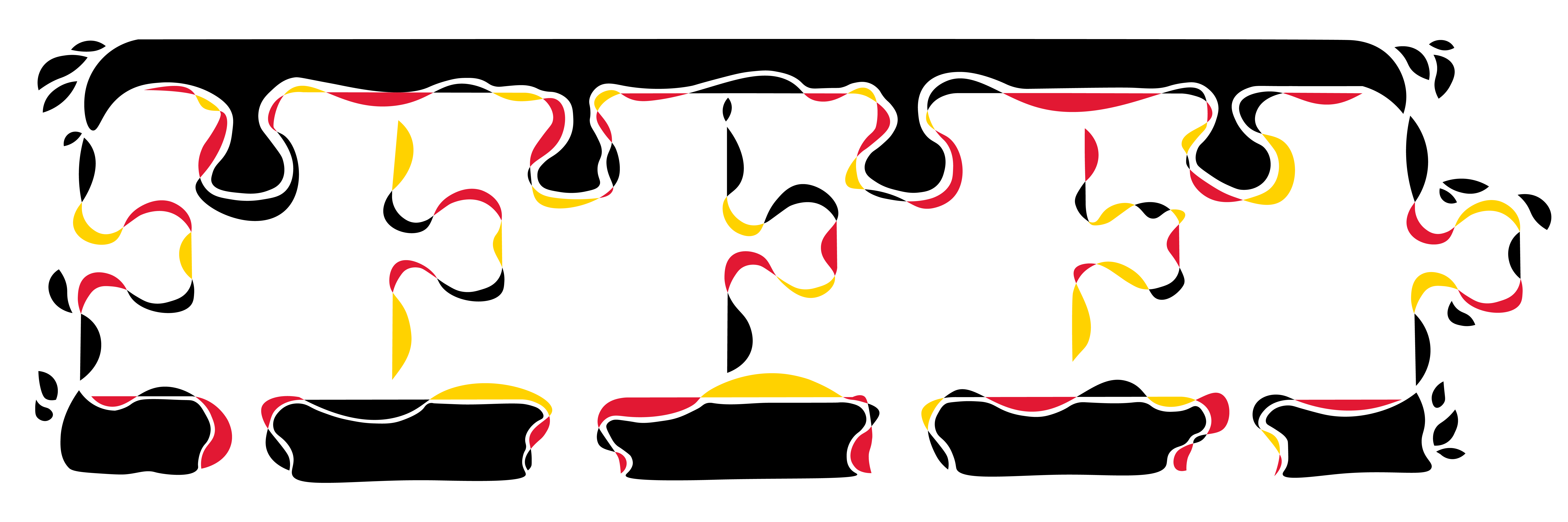 Four illustrated puzzle pieces of red, gold and black link together.