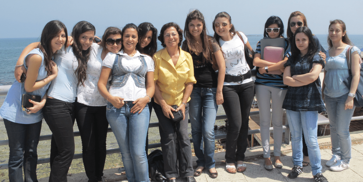 Dr. Nadine Sayhoun with her students in Lebanon.