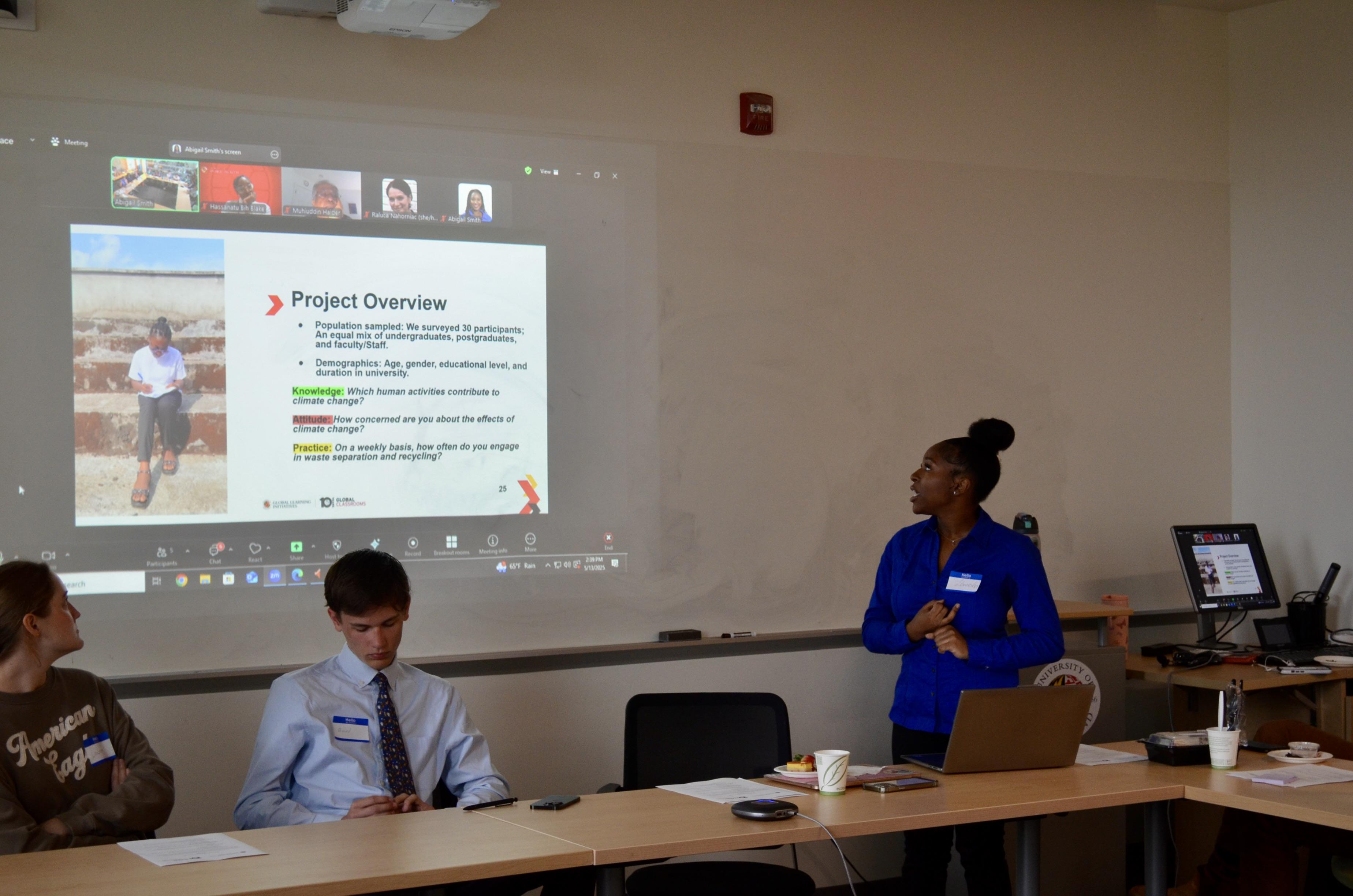 Student gives presentation in a classroom