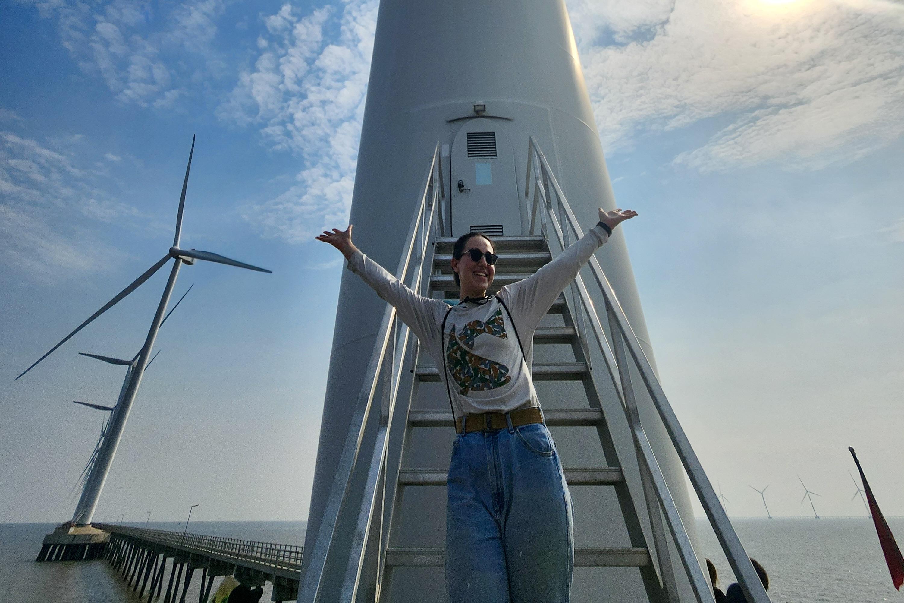 Pariya Ahmadi ’26 at a wind power plant in Vietnam