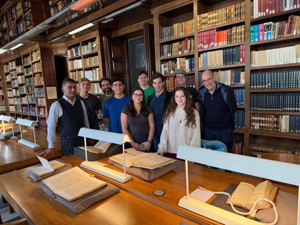 Students and professors gather to view Galileo Galilee's manuscripts at the National Central Library of Florence