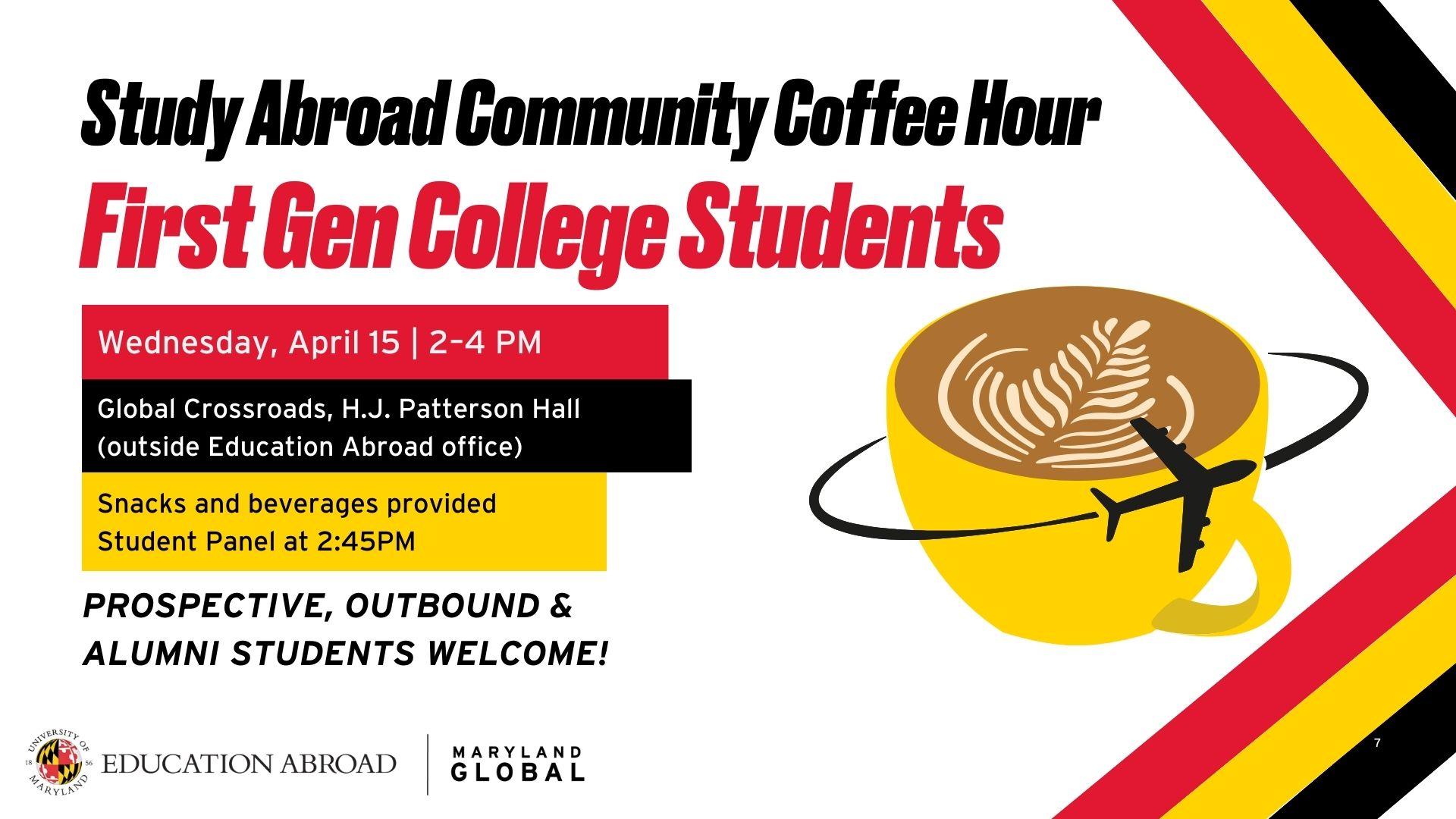 study abroad community coffee hour for first generation students